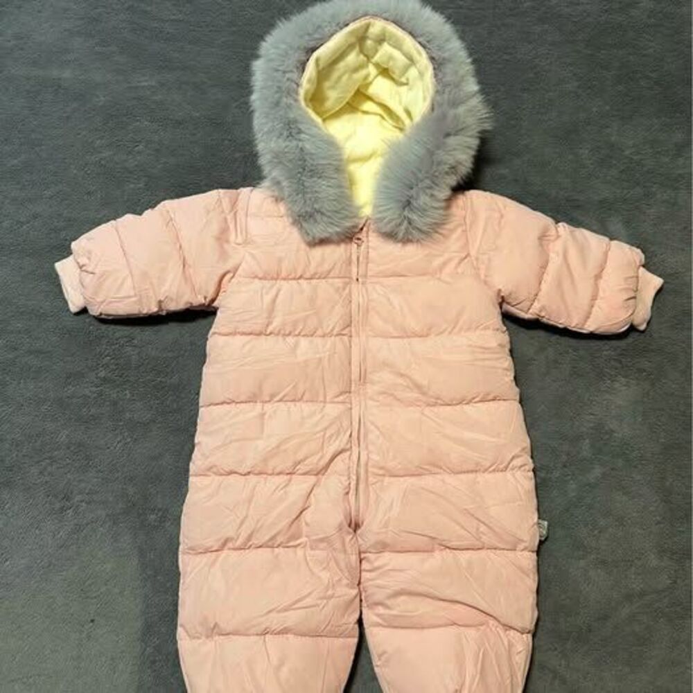 NEW Baby Girl Pink Winter Warm Fur Hooded Romper Jumpsuit Snowsuit